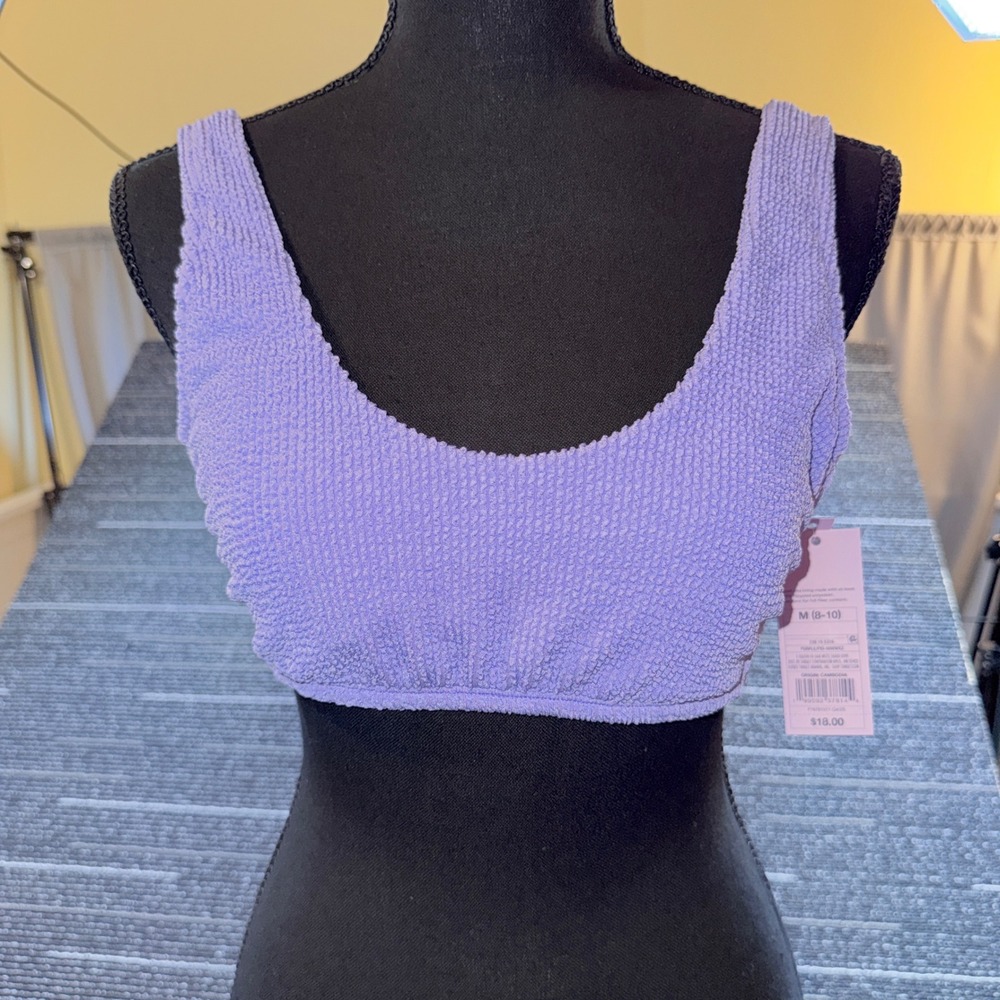 Wild Fable Bikini Top Women M Purple NEW Smocked Scoop Neck Removable Pads